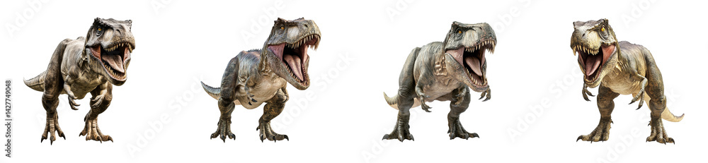 Fototapeta premium Roaring dinosaurs collection Tyrannosaurus Rex, isolated, cut out transparent