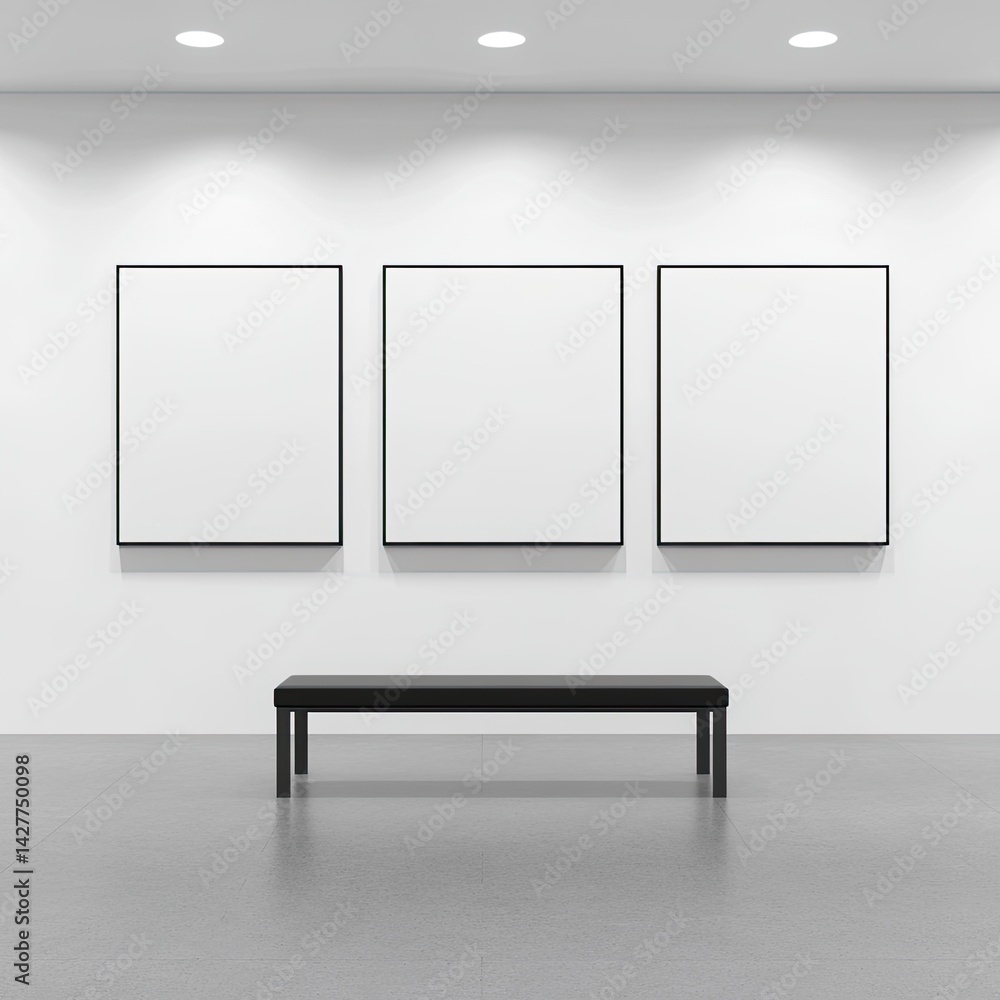Empty gallery wall with seating Empty gallery wall with seating