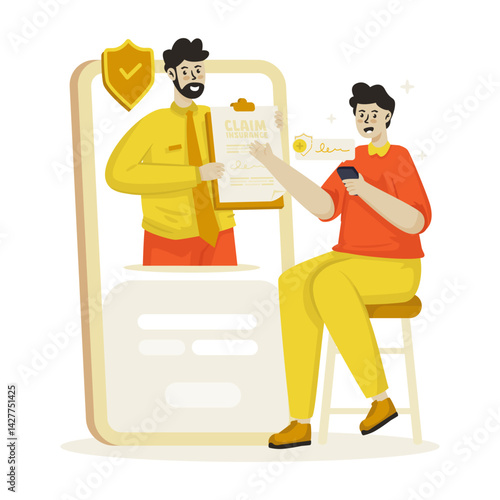 A man filing an insurance claim online vector illustration