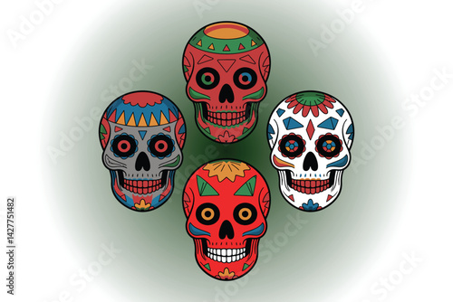 A vector art set of Easter eggs with a babushka doll skull head symbol evokes a horror souvenir