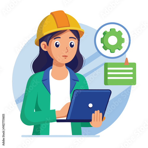 female engineer checks the program and discovers an error. Hand drawn style vector design illustrations vector
