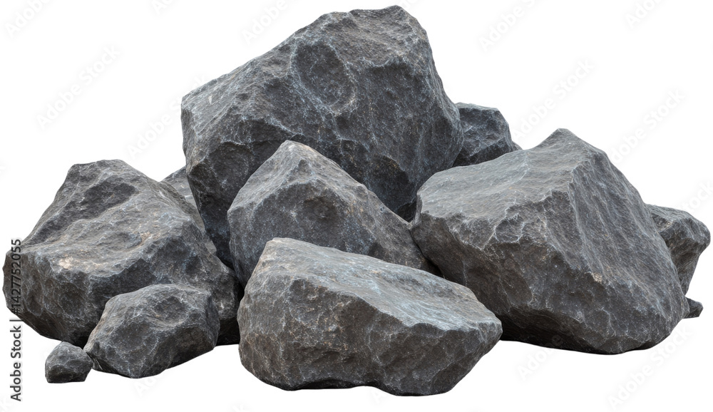 Pile of gray rocks with rough surfaces for use in landscaping