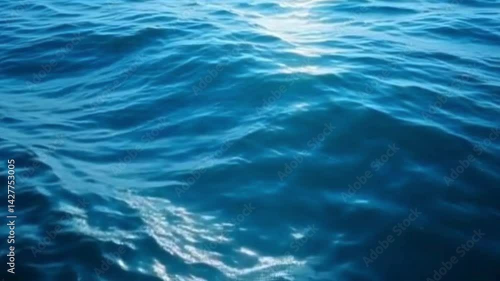 Deep blue ocean surface with sun reflection