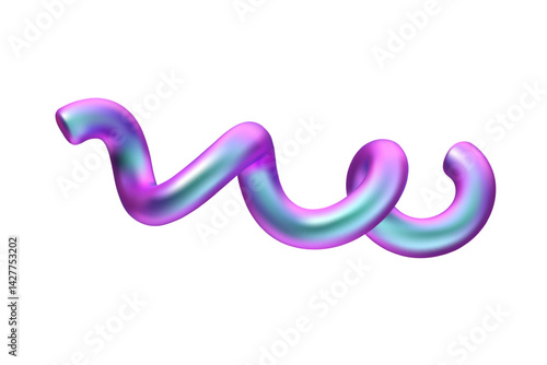Holographic vector 3d spiral shape. Abstract hologram, iridescent spring figure with gradient color. Metallic surface effect icon isolated