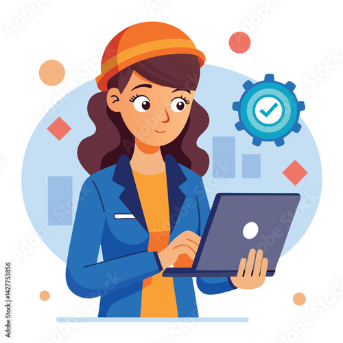 female engineer checks the program and discovers an error. Hand drawn style vector design illustrations vector