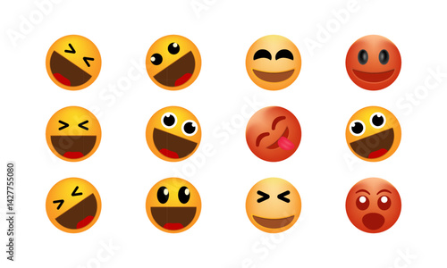 Set of emoticon smile icons. Emotional reactions to animated emojis. This vibrant set of expressive emojis brings a burst of personality and emotion to any digital content.