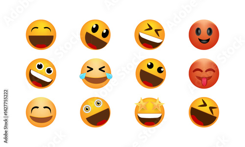 Set of emoticon smile icons. Emotional reactions to animated emojis. This vibrant set of expressive emojis brings a burst of personality and emotion to any digital content.