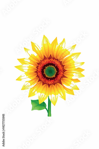 Watercolor sunflower flower. Isolated cheerful yellow bloom for summer and harvest designs.