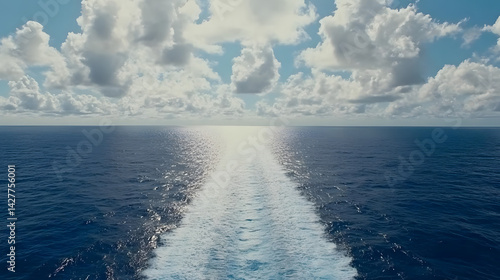 Ocean Vessel's Wake: Clouds, Sky, Sea