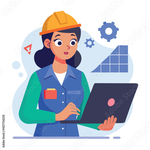 female engineer checks the program and discovers an error. Hand drawn style vector design illustrations vector