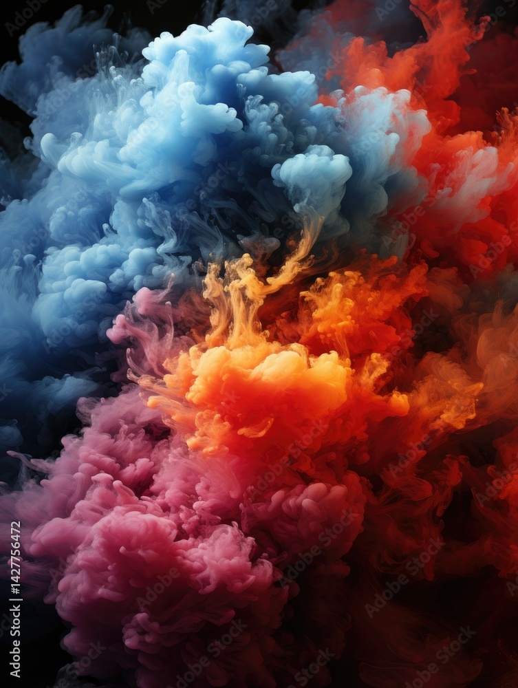 An abstract depiction of colorful smoke clouds swirling together in a dark background space design An abstract depiction of colorful smoke clouds swirling together in a dark background space design
