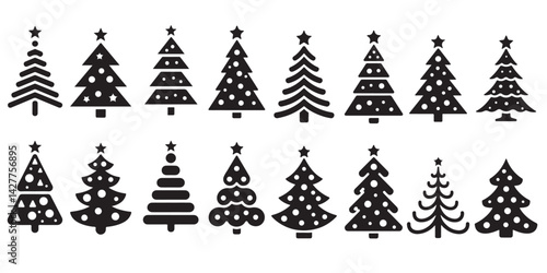 set of Christmas tree silhouette line outlines vector silhouettes	
