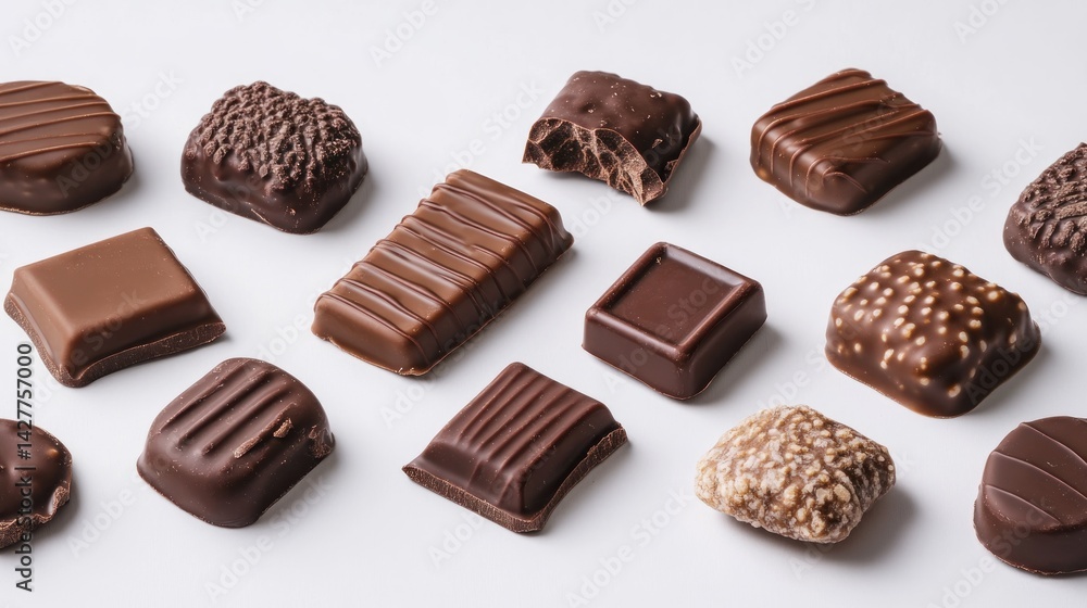 Assorted chocolates in various shapes and sizes Assorted chocolates in various shapes and sizes
