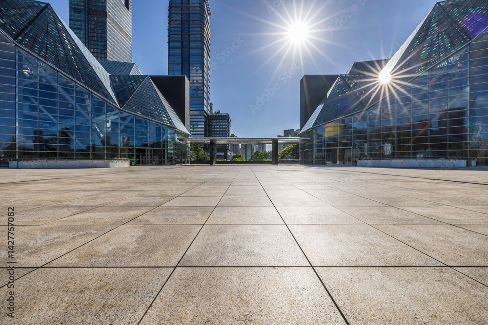 Empty square floor with modern cityscape and office buildings in Shenzhen
