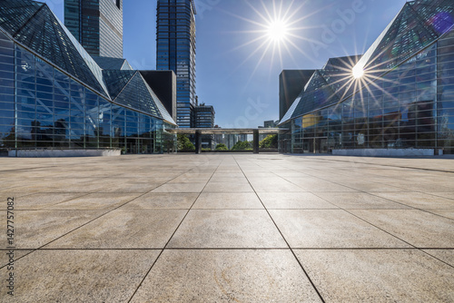 Obraz na płótnie Empty square floor with modern cityscape and office buildings in Shenzhen w salonie