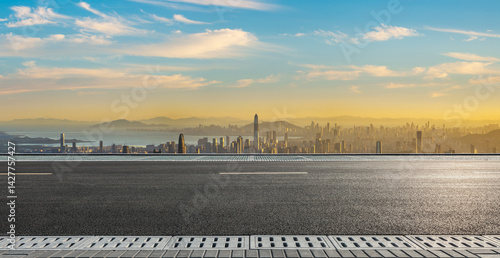 Obraz na płótnie Asphalt road and city skyline with modern buildings scenery at sunset in Shenzhen w salonie