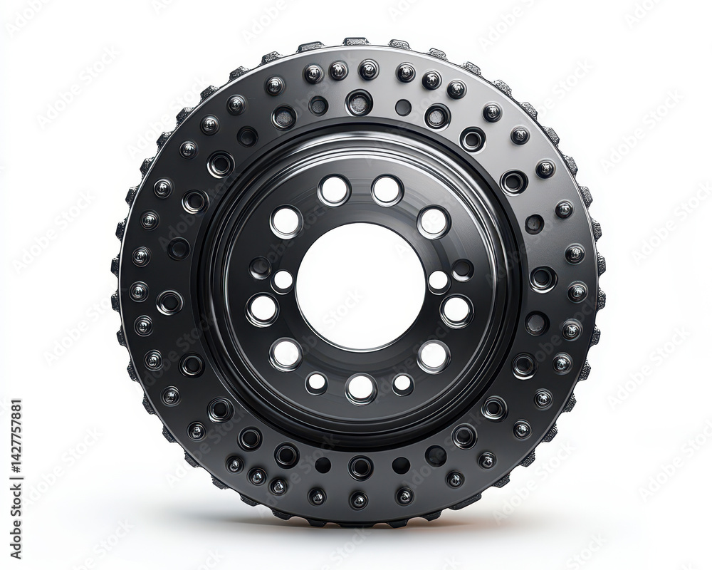 Obraz premium Front View of Automotive Brake Disc Isolated on White Background for Precision Engineering and Design Concepts