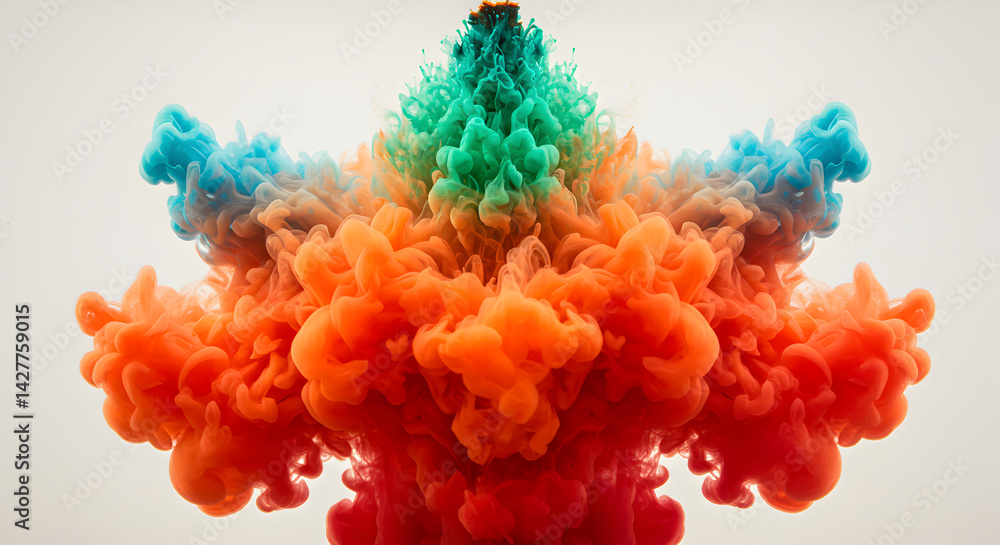 Fototapeta premium Colorful Ink Cloud Explosion Floating in Serene Tranquility Against Light Background