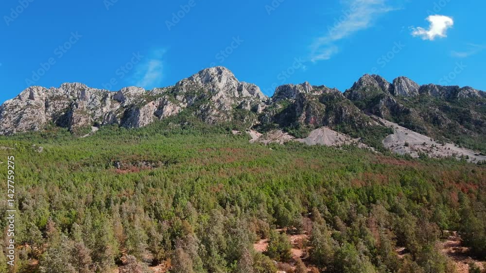 A breathtaking view of the rugged peaks of Jbel Ressas in Tunisia, showcasing a harmonious blend of towering limestone cliffs and a lush, forested landscape under a vibrant blue sky. A breathtaking view of the rugged peaks of Jbel Ressas in Tunisia, showcasing a harmonious blend of towering limestone cliffs and a lush, forested landscape under a vibrant blue sky.