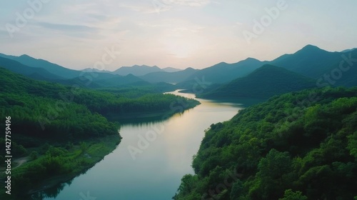mountain landscape with fog
