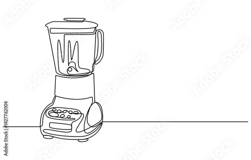 Blender Smoothie Maker Food Processor continuous one line art drawing, One single line drawing of electric blender home appliance for making fruit juice smoothie
