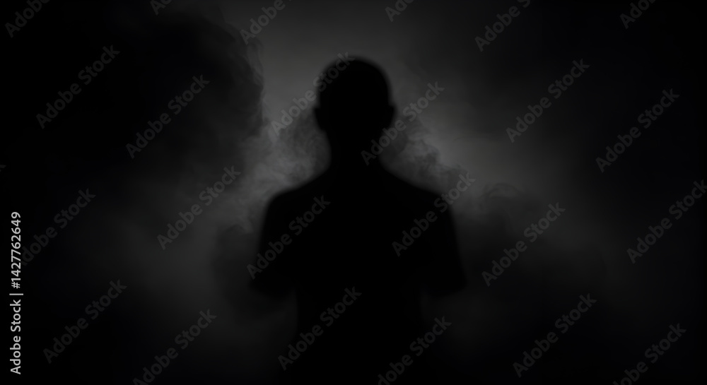 Silhouette Of A Person In Smoke Against A Dark Mystical Background Silhouette Of A Person In Smoke Against A Dark Mystical Background