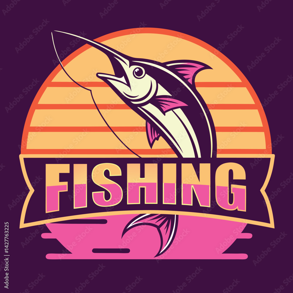 Fototapeta premium A bold and colorful fishing logo featuring