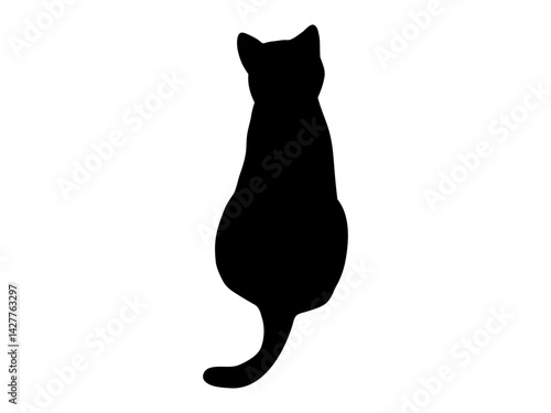 cat silhouette　4  座る　後ろ姿のネコのシルエット