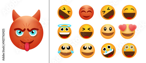 Set of emoticon smile icons. Emotional reactions to animated emojis. This vibrant set of expressive emojis brings a burst of personality and emotion to any digital content.