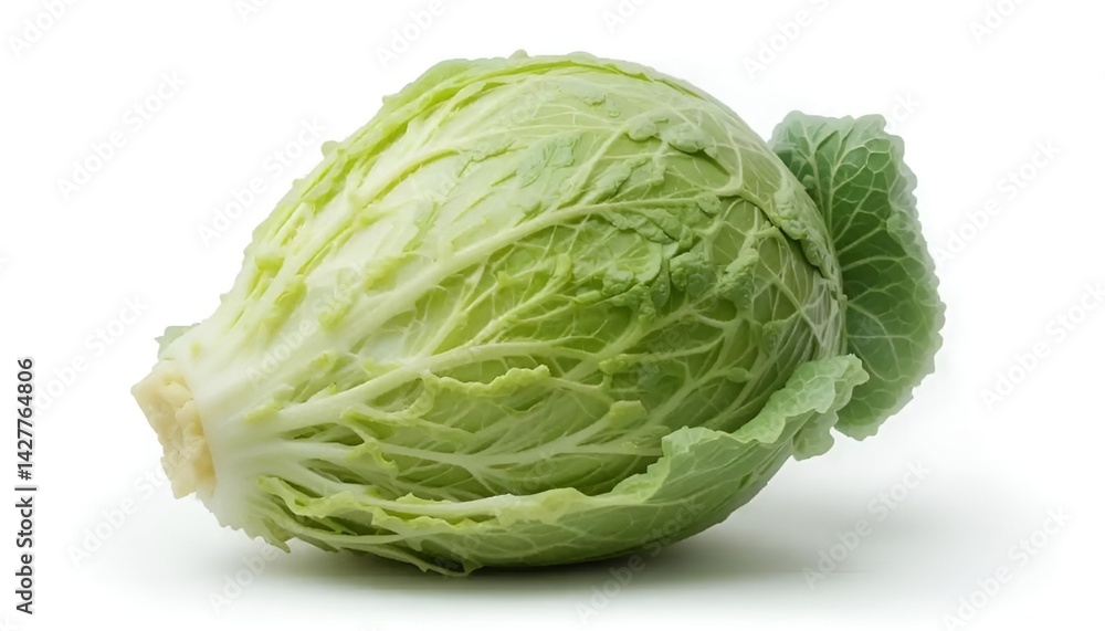 Fototapeta premium Isolated green cabbage on a white backdrop Isolated green cabbage on a white backdrop, with the cabbage in the center of the picture