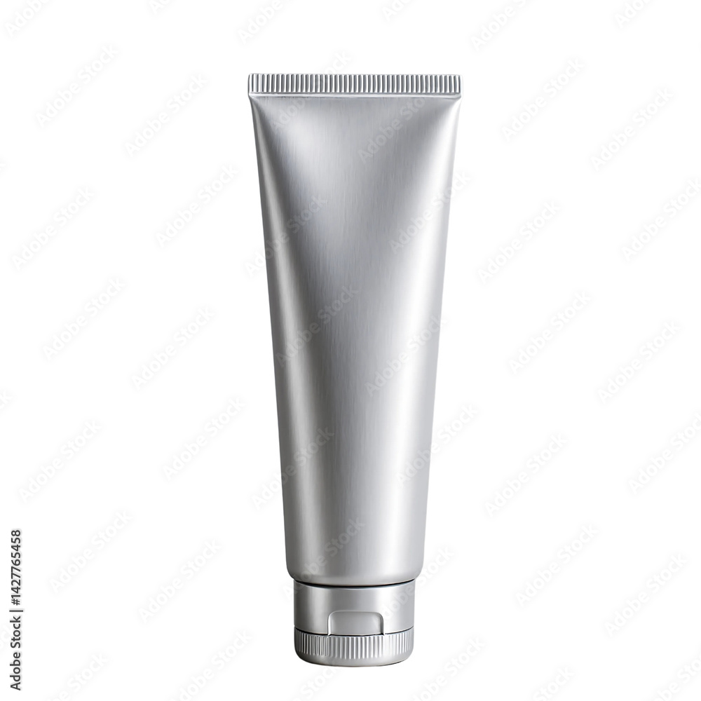 Silver tube of cream - cosmetic tube isolated on transparent background Silver tube of cream - cosmetic tube isolated on transparent background