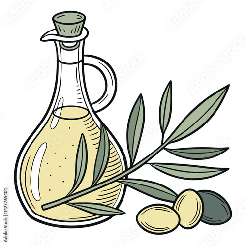Olive Oil Bottle with Olives Vector Illustration