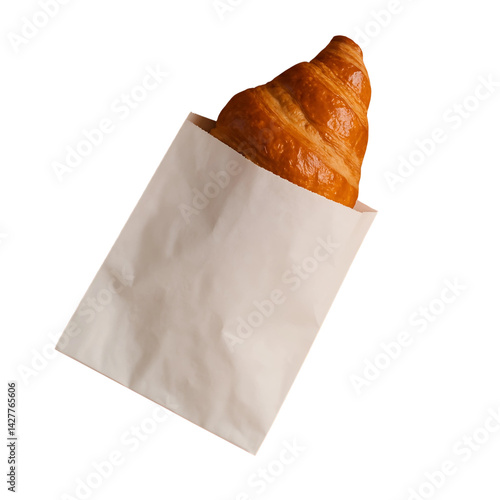 Croissant in paper bag isolated on transparent background 