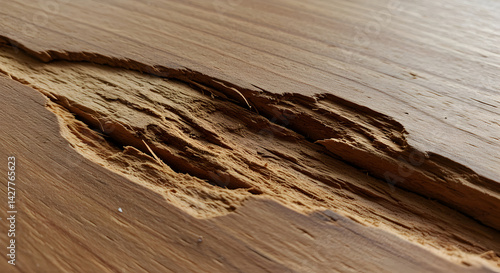 Dramatic Oak Board Shows Weathering Marks And Deep Grooves Under Shadowed Light