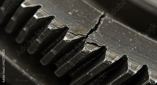 Macro Shot of Cracked Metallic Gear Emphasizing Industrial Breakdown and Wear