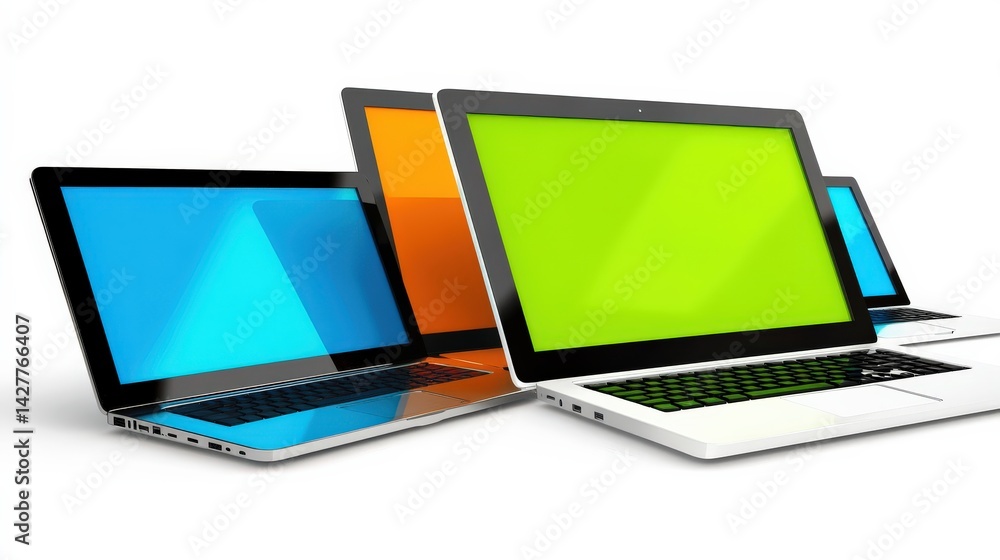 Vibrant Computer Displays on Isolated White Background Vibrant Computer Displays on Isolated White Background