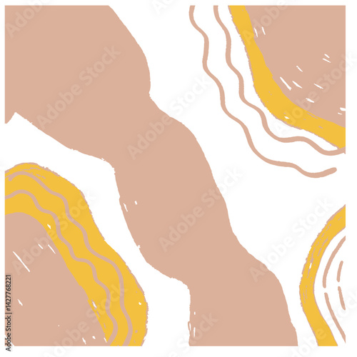 Abstract design featuring organic shapes and earthy tones on white background, ideal for creative projects and backgrounds. Copy space, commercial use