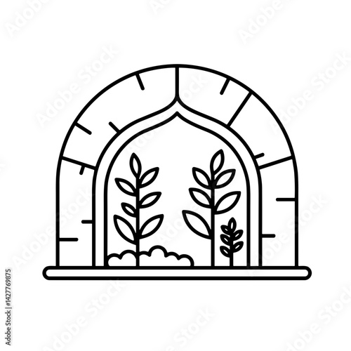 Illustration of a greenhouse in the form of an arch with growing plants for gardeners and vegetable growers