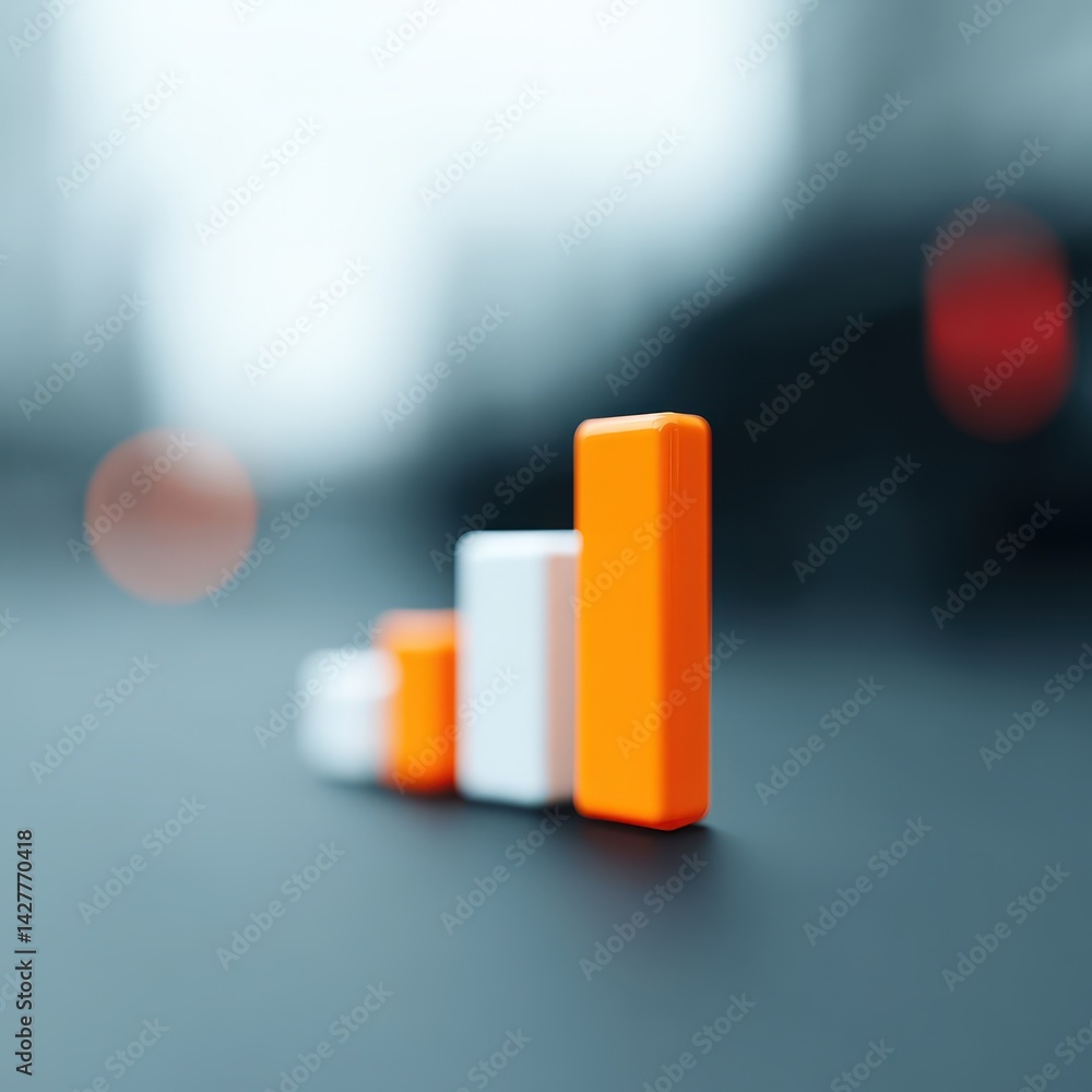 Conceptual 3D data chart overlaid on abstract modern business scene