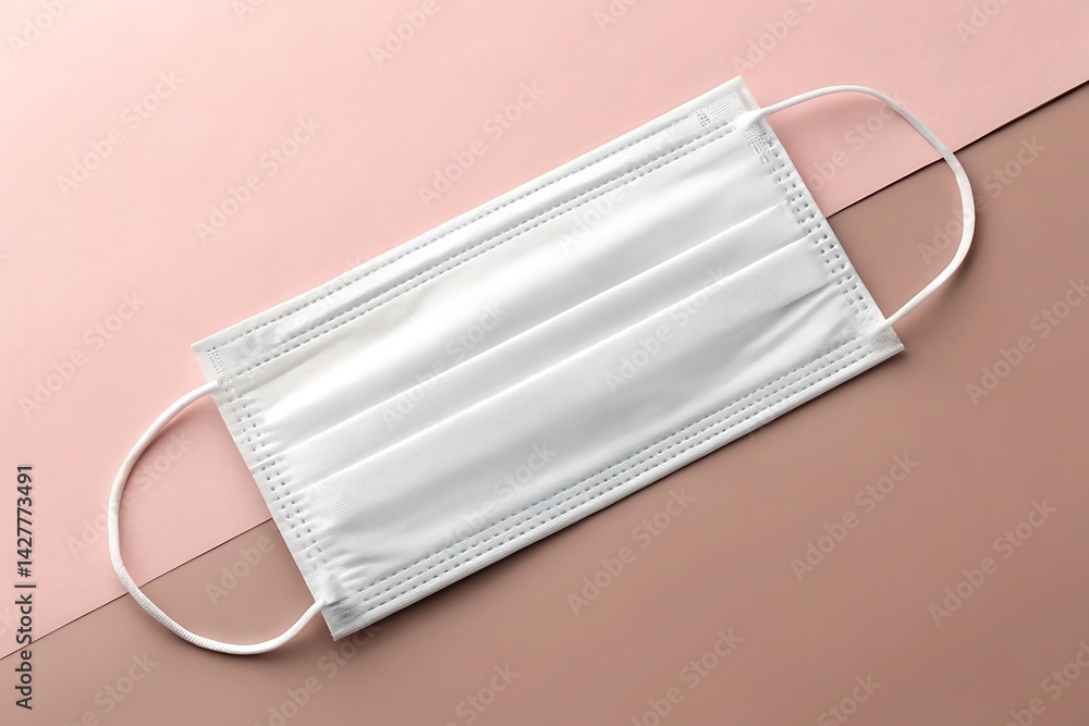 A surgical mask placed on a dual-tone surface, symbolizing health and protection. A surgical mask placed on a dual-tone surface, symbolizing health and protection.