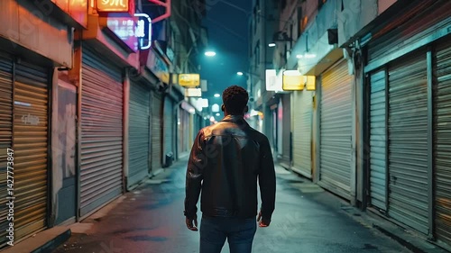 Man walking past closed shopfronts
