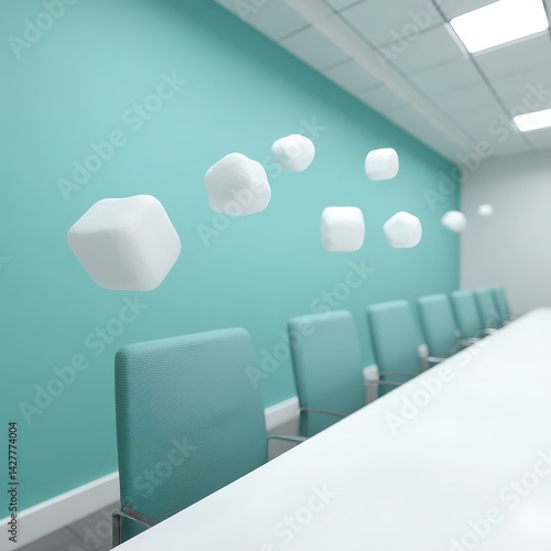 Obraz na płótnie Smart boardroom with floating 3D data models w salonie