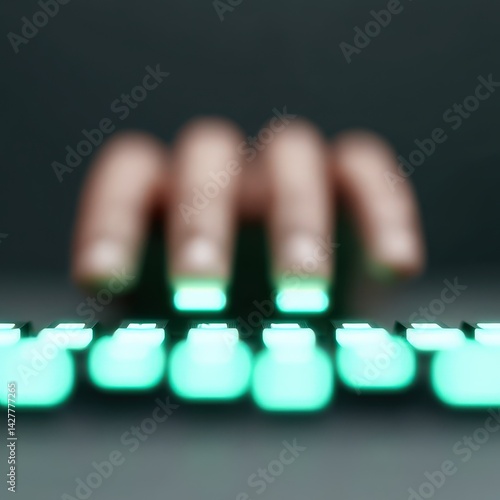 Obraz na płótnie Hands typing on keyboard with data streams floating around w salonie