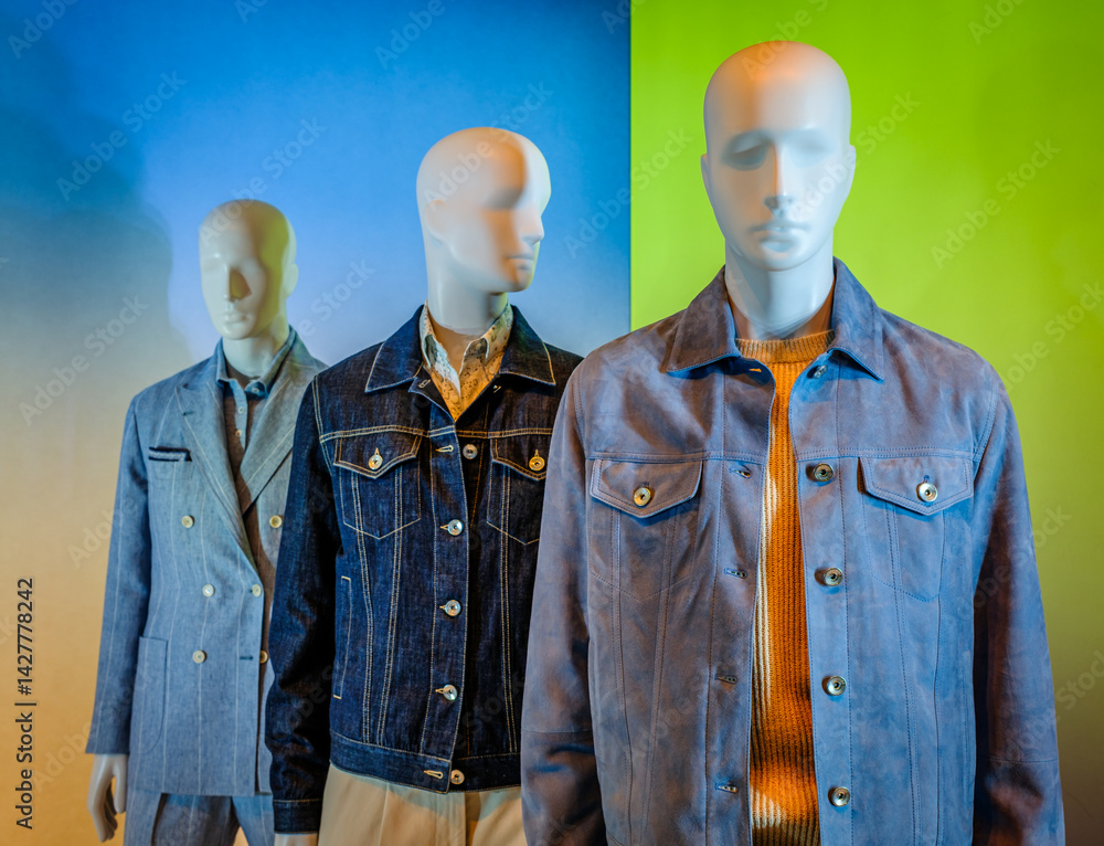 custom made wallpaper toronto digitalMannequins display stylish outfits in a vibrant shop window in Austria during the late afternoon