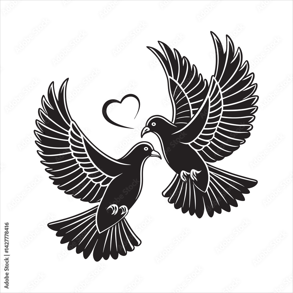 Obraz premium Doves flying together in love symbol with heart shape.