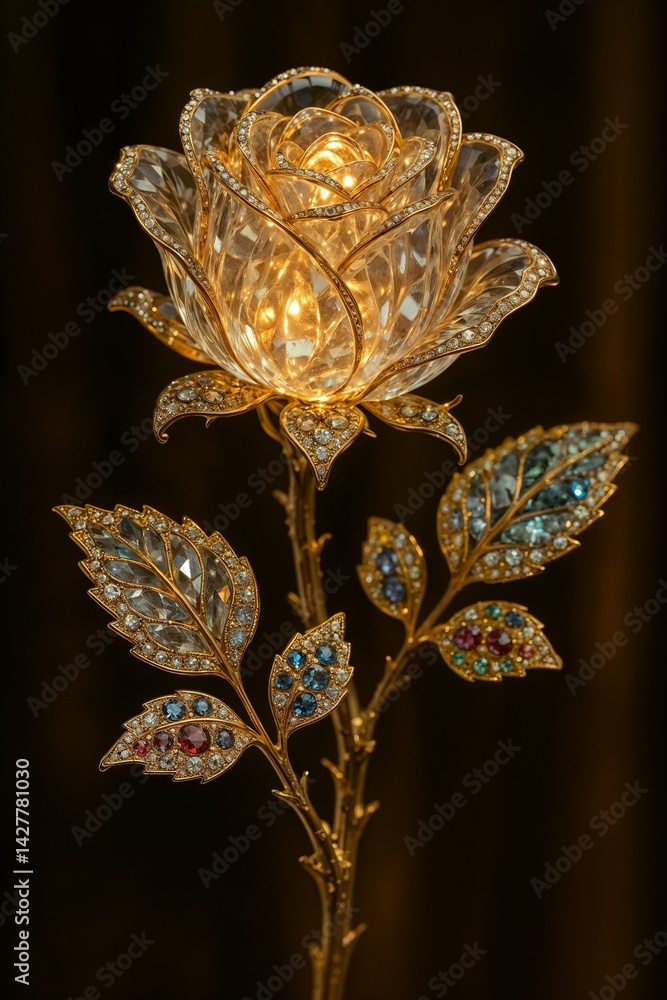 a flower made of crystal and gold adorned with diamonds and precious stones a flower made of crystal and gold adorned with diamonds and precious stones