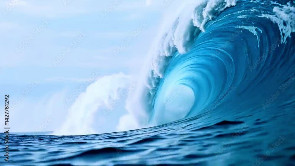Massive ocean wave curling in open sea