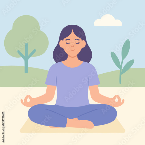 Morning Meditation Illustration in a Quiet Park Mental Health in Generative AI Visuals