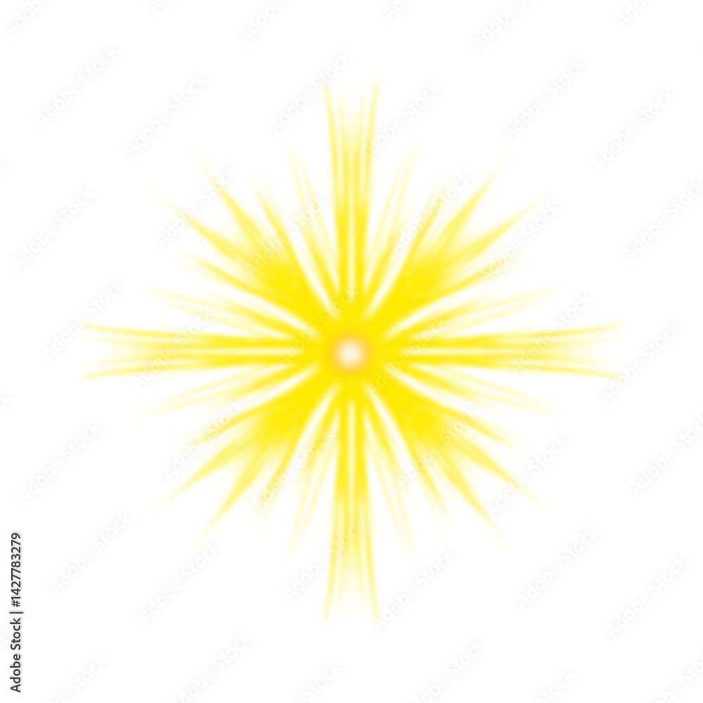 Fototapeta premium 透過背景に広がる黄色の放射状の光エフェクト | Radiating Yellow Light Effect on Transparent Background