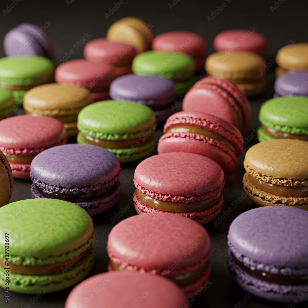 Fototapeta premium A tray of colorful French macarons with assorted fillings